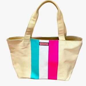 Vineyard Vines Cream, Pink, and Blue Striped Tote